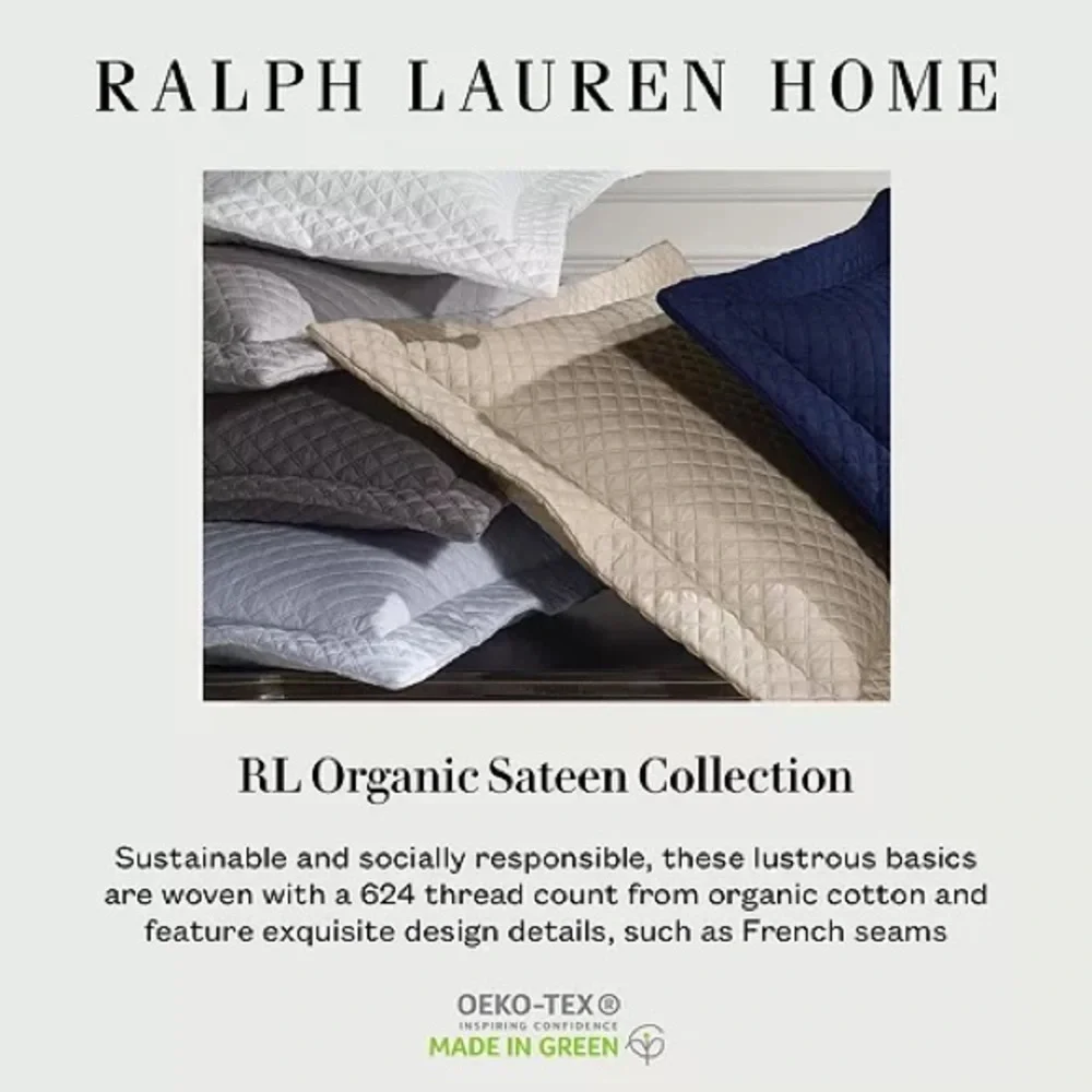 Set Of 2 Ralph Lauren White Coastal Sand Organic Sateen Euro Sham 26 X 26 Pair